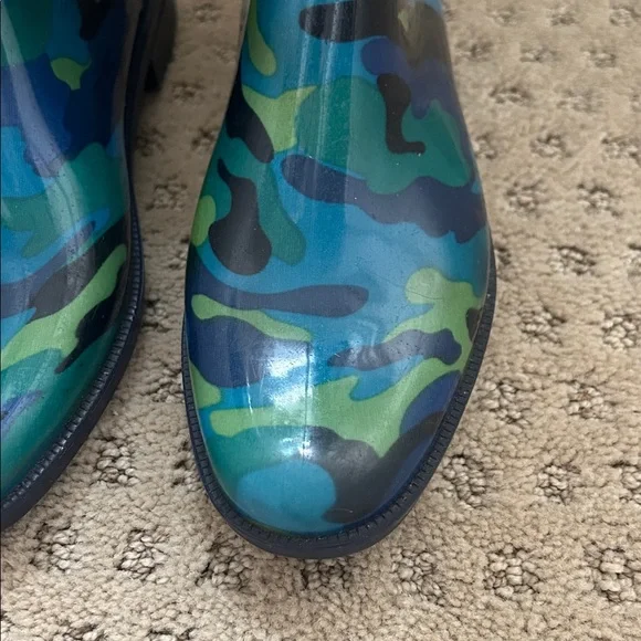 Lauren Ralph Lauren Rossalyn Blue/Green PVC Rainboits sz 9 - Picture 4 of 13